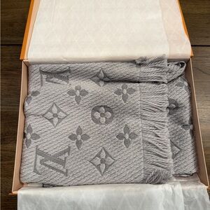 Louis Vuitton Charcoal Monogram Fringe Scarf
